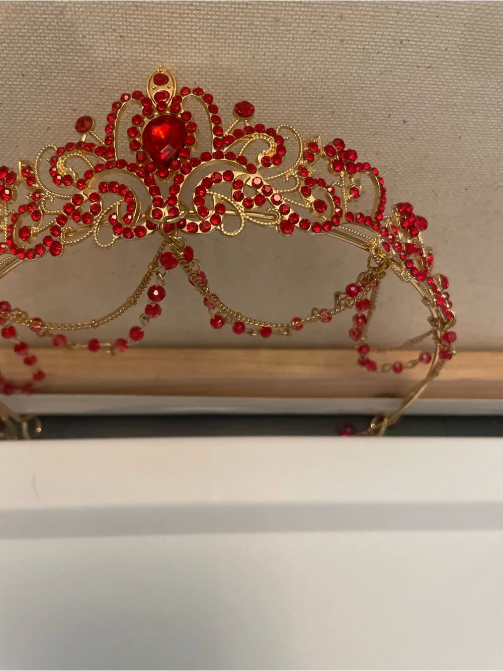 Red Filigree metal Tiara Crown - Elegant Women9s Hair Accessory